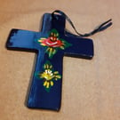 Ceramic cross with canal art style roses and daisies