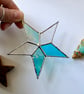 Iridescent blue teal stained glass star, stained glass Christmas decoration  - Image 4