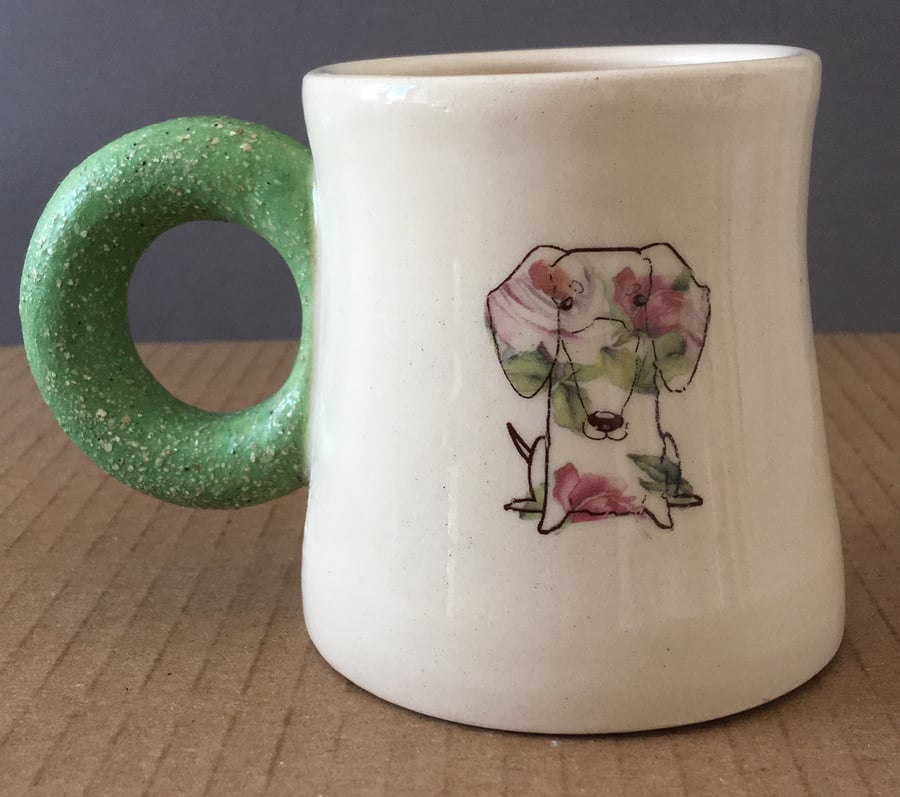 Dog mug. Coffee cup. Handmade. Pottery wheel. Dog lover. Floral.