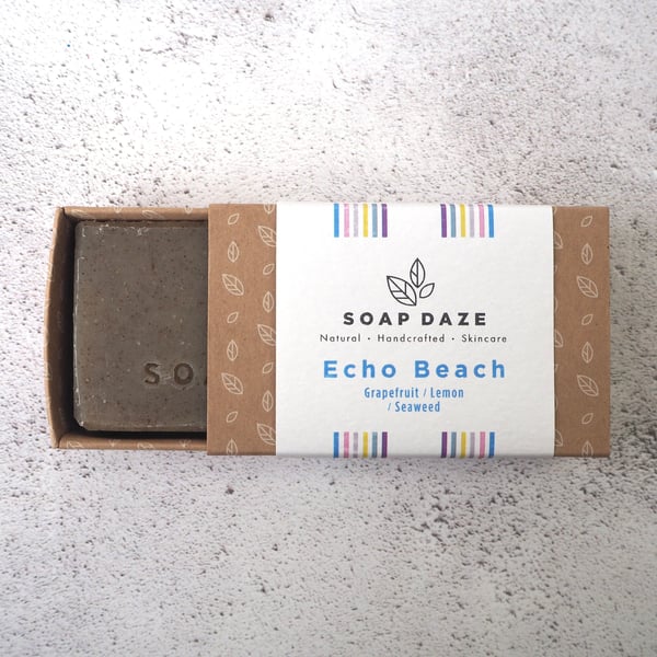 Echo Beach fresh seaweed spa soap, vegan, handmade, zero waste, bar soap. 