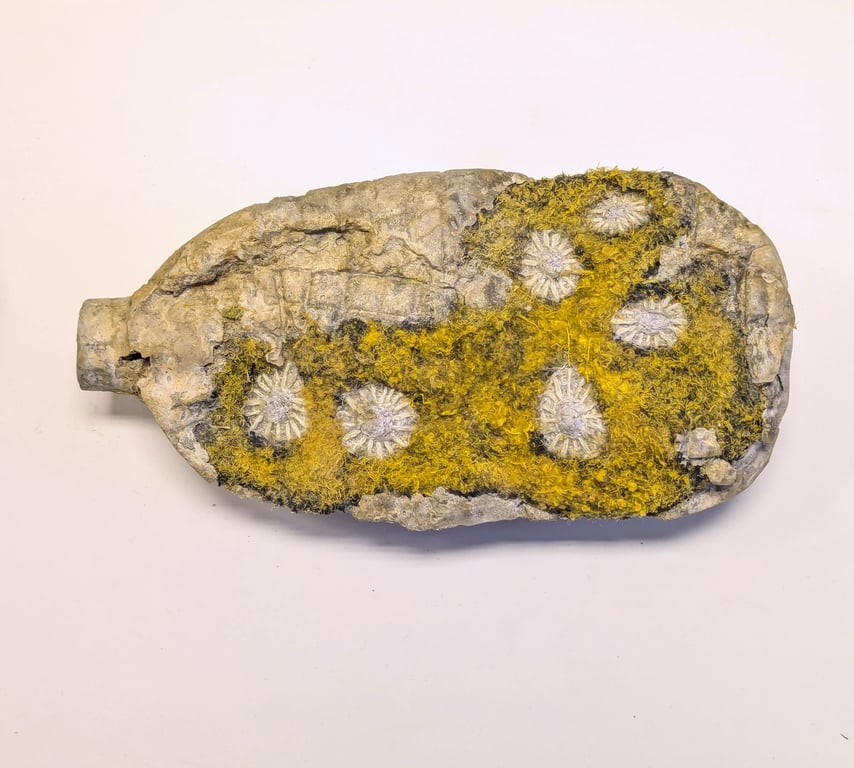 Message in a Bottle - sculpture from recycled materials (medium yellow)