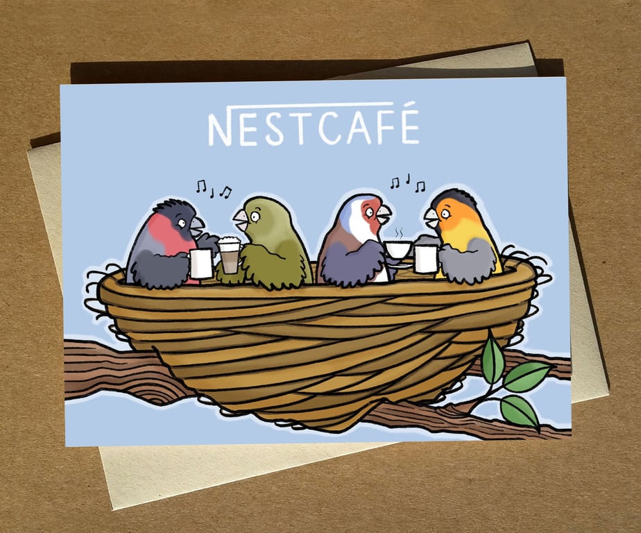 Nestcafe - Funny Coffee Birdwatching Greeting Card A6 - Pun Birthday Card
