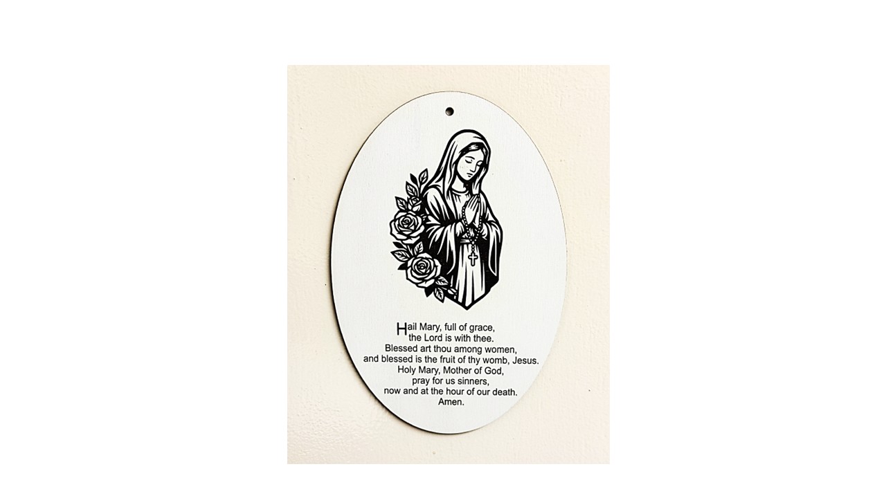 Engraved Hail Mary Prayer Plaque – Virgin Mary Wall Hanging (190 x 130 mm)