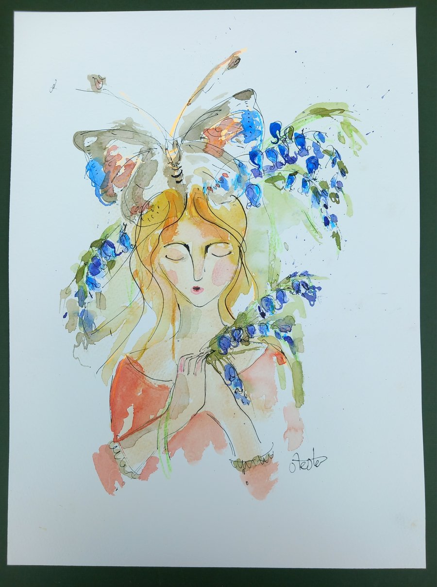 'Bluebell moth' original unframed art Folksy