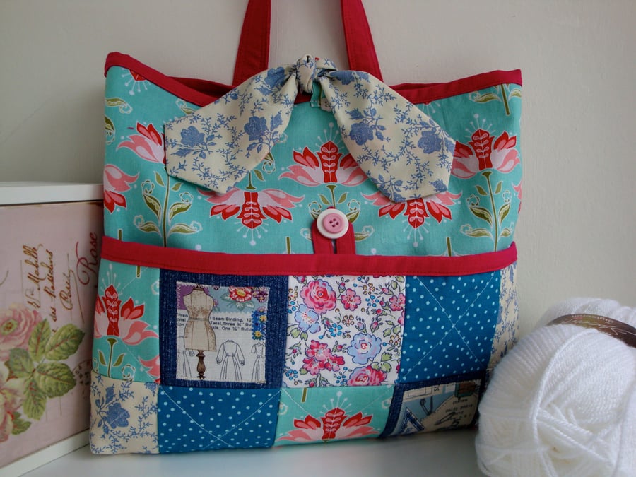 SALE Cotton Patchwork Craft Bag .
