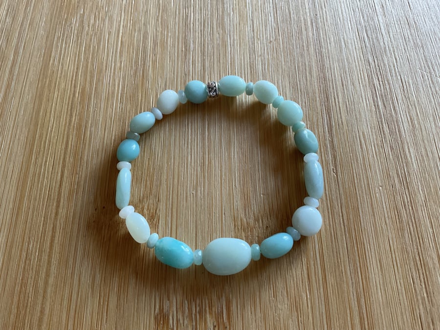Natural Amazonite pebble and Sterling silver easy to wear bracelet