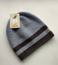 SLOUCH BEANIE hat 'Traveller'. Alpaca and wool blend. Ice blue, brown. - Image 3