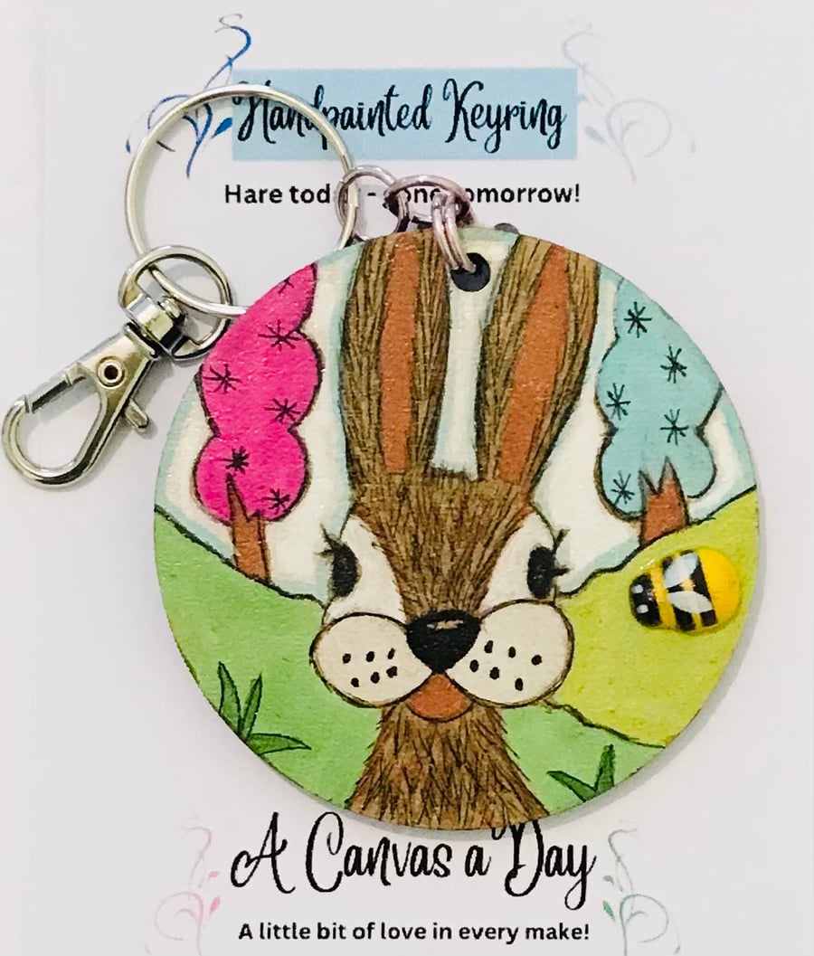 Hare keyrings - handpainted