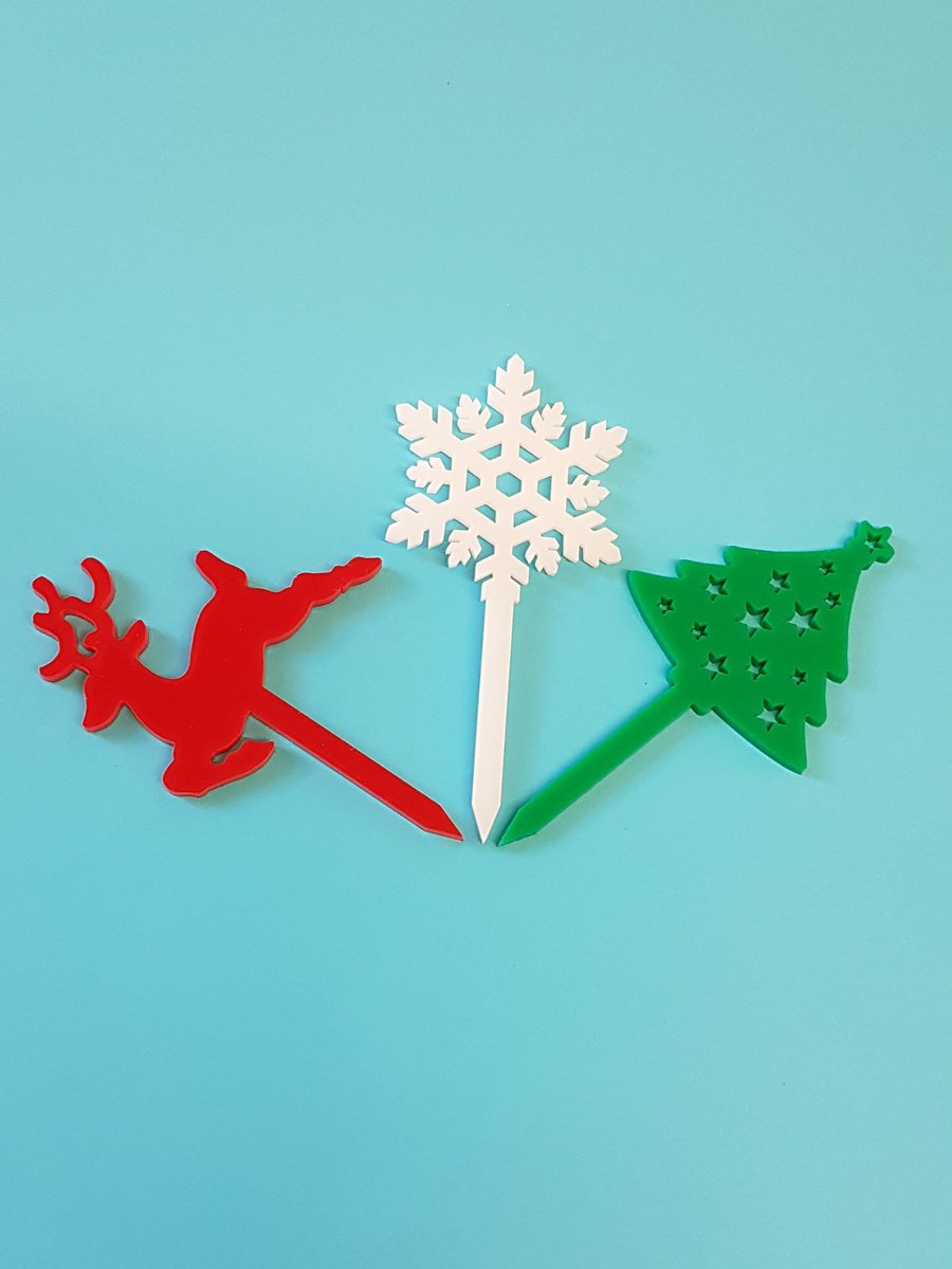 Christmas Tree, Reindeer, Snowflake Cupcake Toppers - Acrylic