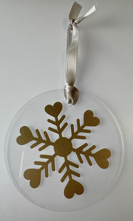 Gold Snowflake Acrylic Ornament – Frosted Winter Christmas Tree Decoration