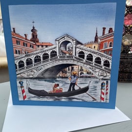 Romance in Venice couple in a Gondola Anniversary or engagement card.