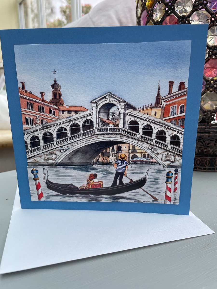 Romance in Venice couple in a Gondola Anniversary or engagement card.