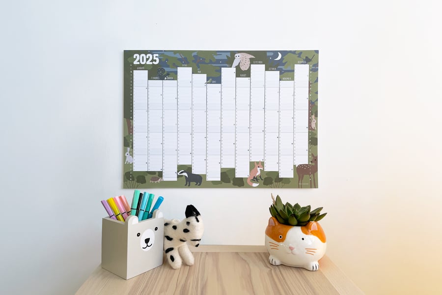 Woodland 2025 Printed Wall Planner Calendar A3 size