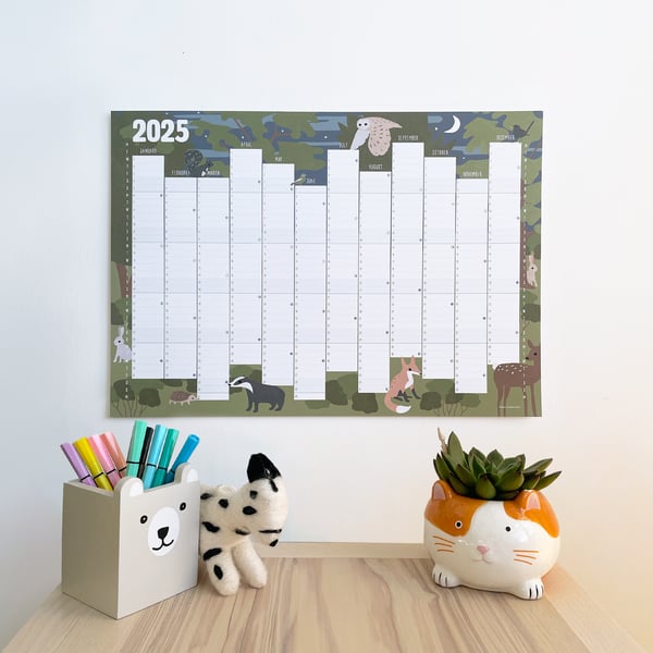 Woodland 2025 Printed Wall Planner Calendar A3 size