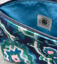 Navy teal and pink velvet large zip pouch with reclaimed linen lining - Image 4