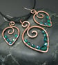Copper Wire Wrapped Pendant & Earrings Set with Teal Glass Beads - Image 1