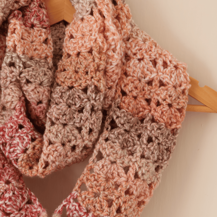 Chunky Pink Infinity Scarf - Handmade - Lace Crochet Scarf