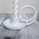 Perfectly imperfect White speckled ceramic taper candle holder 