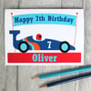 Boys Personalised Racing Car Age Birthday Card
