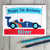 Boys Personalised Racing Car Birthday Card 3rd, 4th, 5th, 6th, 7th, 8th, 9th, 