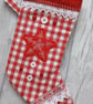 Scandi Style Gingham Christmas Stocking with Hand Embroidered Red Felt Star - Image 3