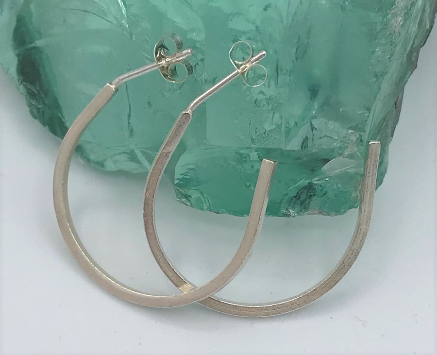 Handmade Sterling Silver Hoop Stud Earrings Square Wire