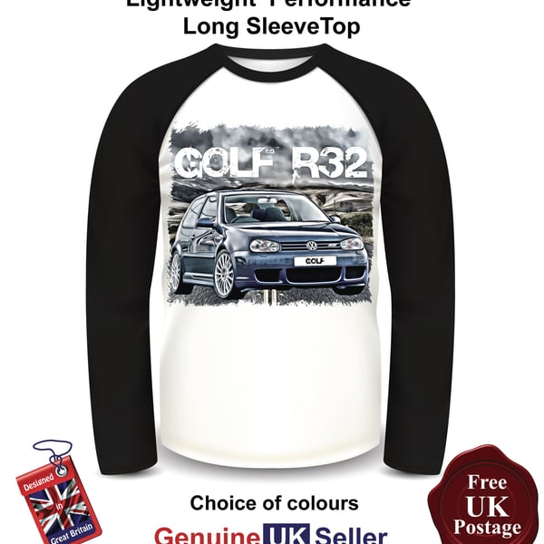 Golf R32, Golf Mens Long Sleeve T Shirt, Blue Golf R32 Mens Top,