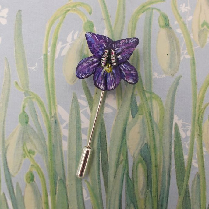Handmade Violet Lapel Pin: Hand-Painted Violet Flower Corsage Brooch