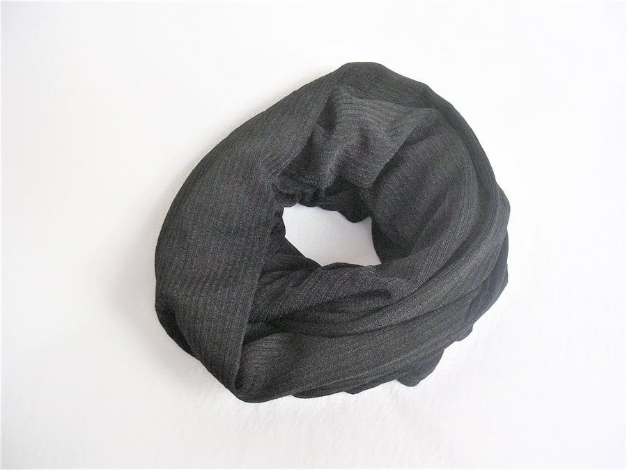Black single loop scarf, neck warmer or cowl, minimal look