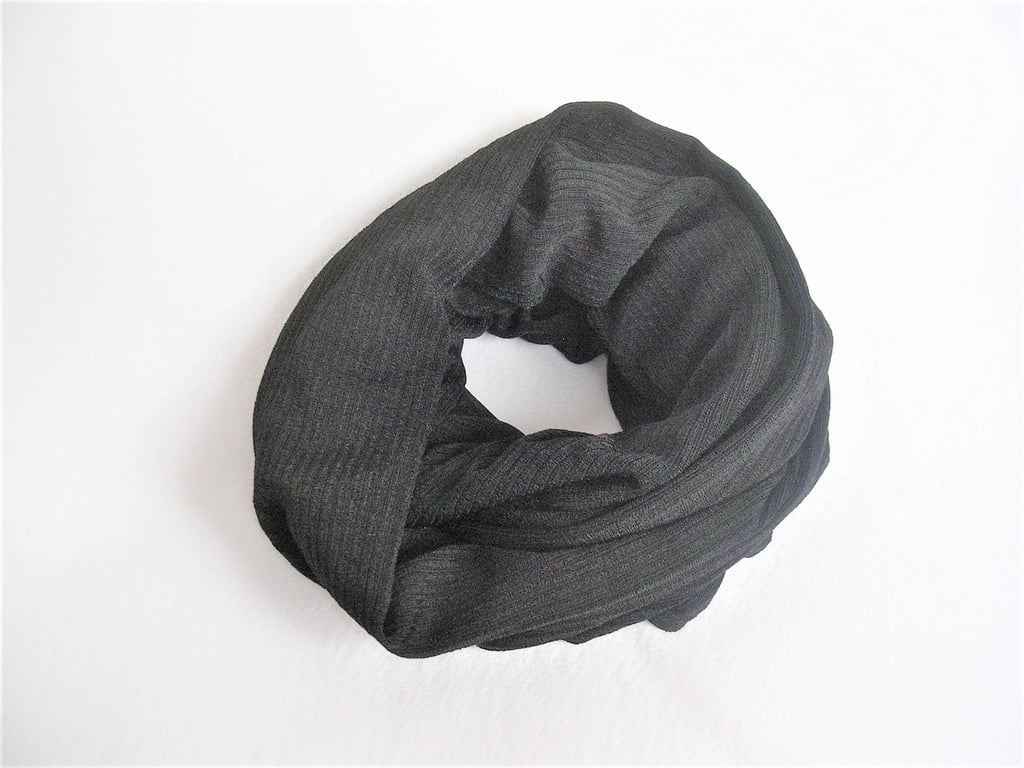 Black single loop scarf, neck warmer or cowl, minimal look