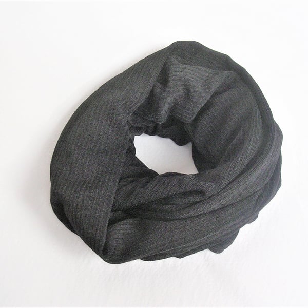 Black single loop scarf, neck warmer or cowl, minimal look