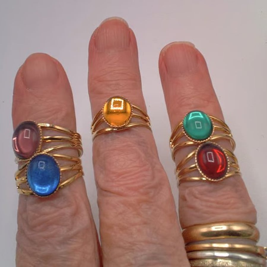  Adjustable Cabochon Gold Plated Ring with a Choice of Colour, Gift for Her 