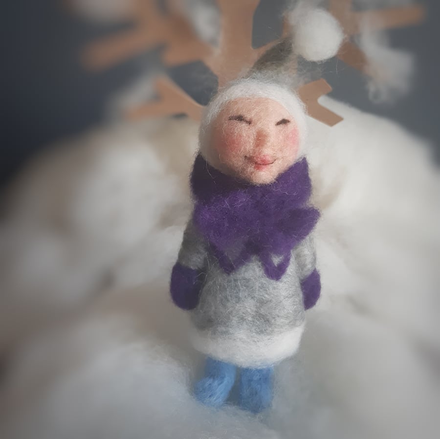 Snow baby, Needle felted ornament, Baby Elf, Hygge doll, Pixie