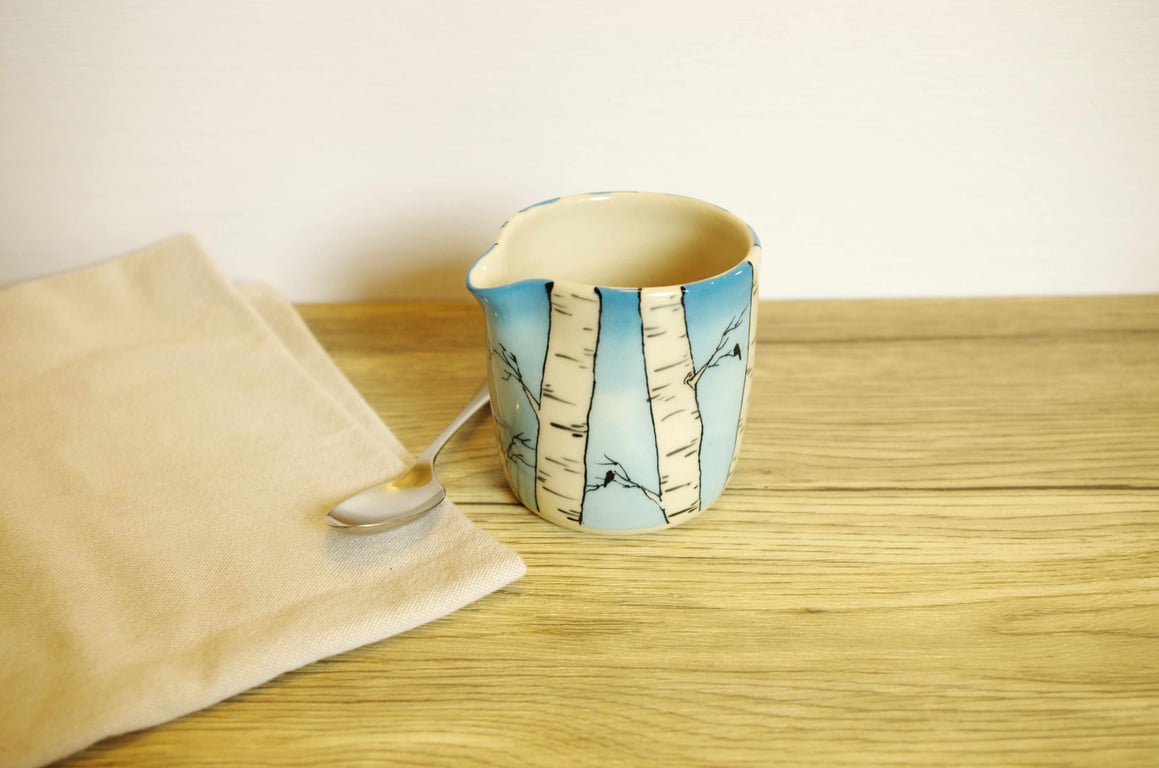 Small Jug - Birch Trees, Sky and Birds