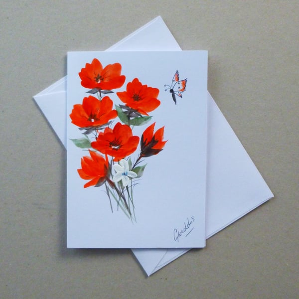 original art hand painted floral greetings card ( ref FA 107 G3 )