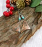Earrings, Christmas Tree Copper & Turquoise Droppers - Hypoallergenic Ear Wires - Image 3