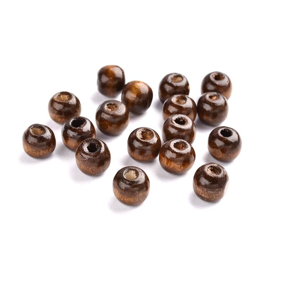 Wood Dark Brown 10mm Smooth Beads, Quality, Sustainable Authentic Wood, 3.5mm Ho