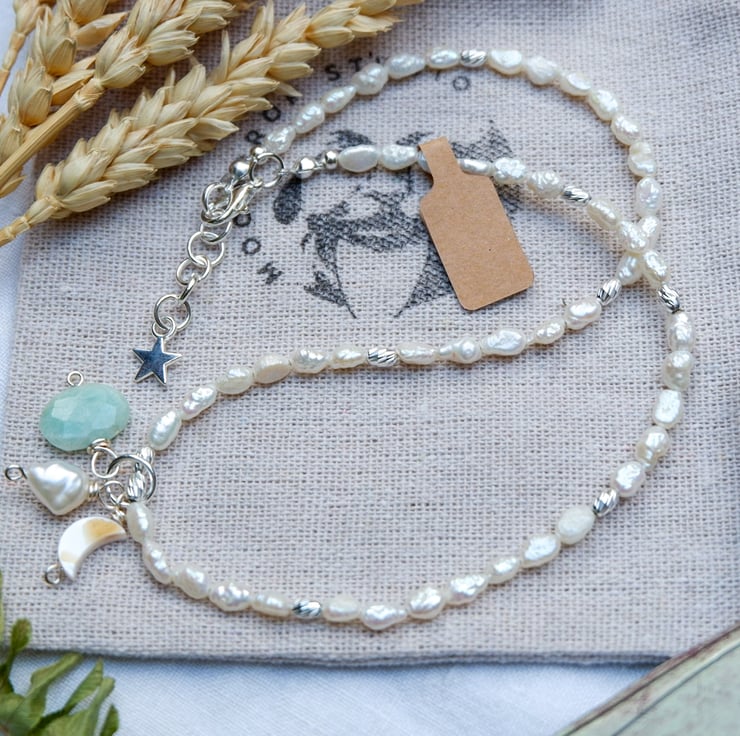Najo Sunset Amazonite and Pearl Necklace (45cm+ext) main image 0