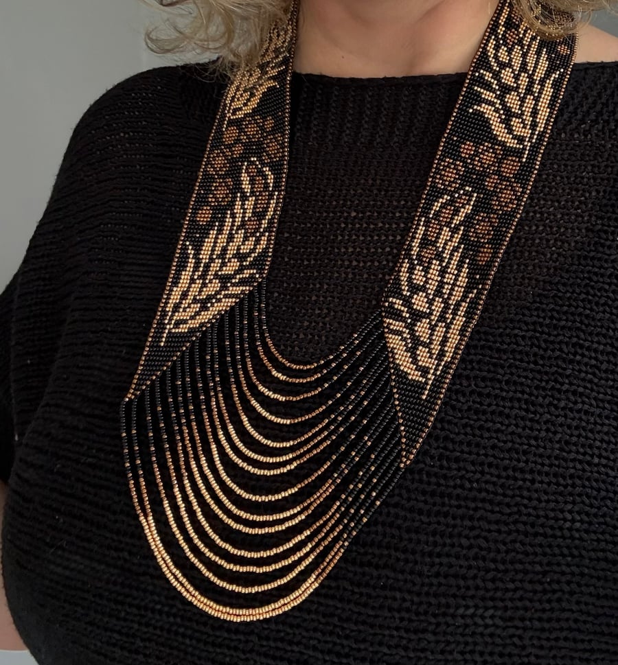 Handcrafted Beaded Necklace – “Golden Wheat” Design 