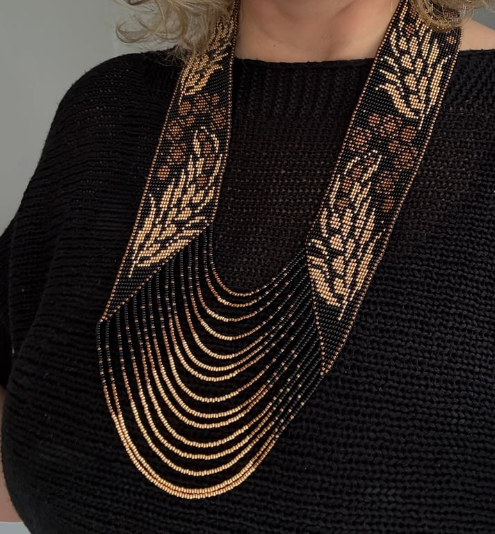 Handcrafted Beaded Necklace – “Golden Wheat” Design 