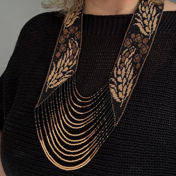 Handcrafted Beaded Necklace – “Golden Wheat” Design 