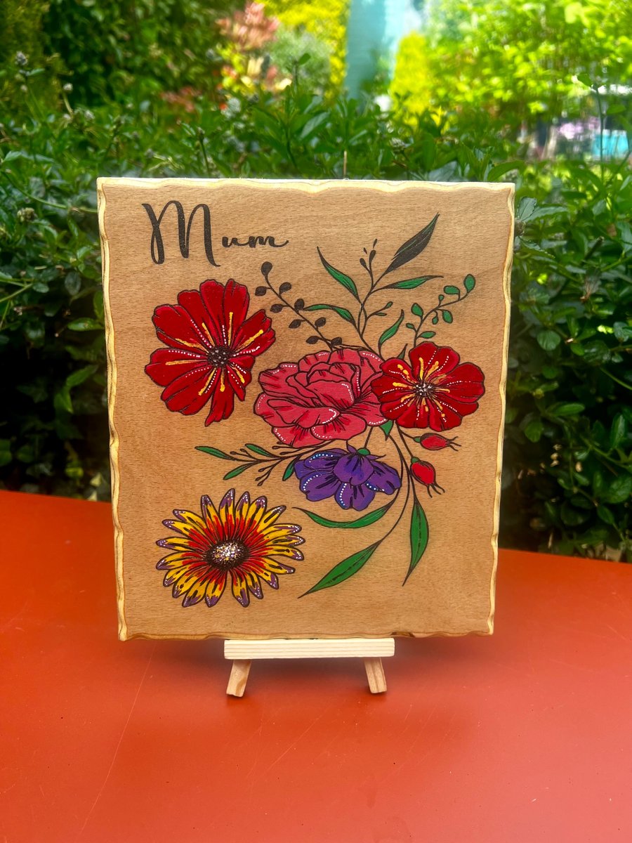 Mum. Bespoke wooden plaque hand painted 