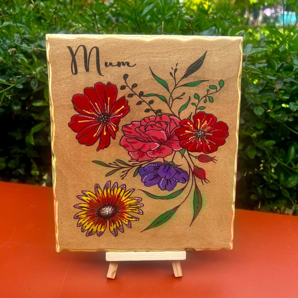 Mum. Bespoke wooden plaque hand painted 