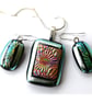 Dichroic Glass Pendant Earring Set 106 Silver Florentine and silver plated chain - Image 4