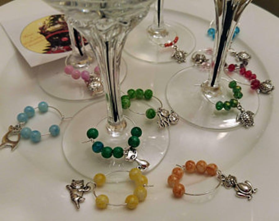 Animal themed wine glass charms - set of eight