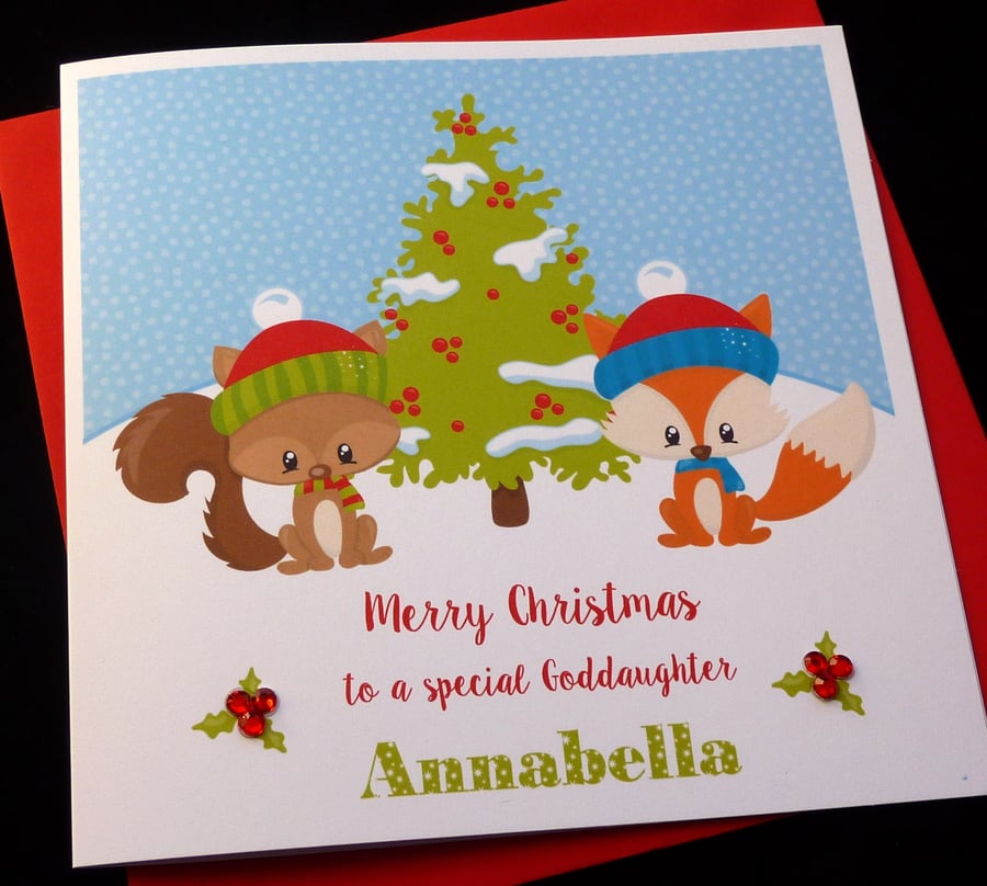 Handmade Personalised Woodland Animals Christmas Card