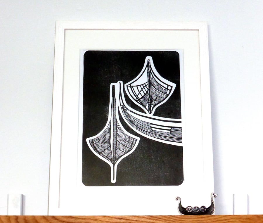 Viking Ships I - LINO PRINT BOAT