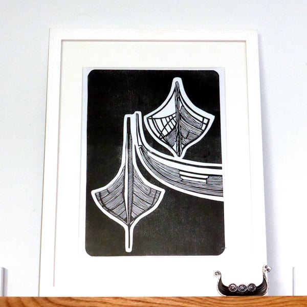 Viking Ships I - LINO PRINT BOAT