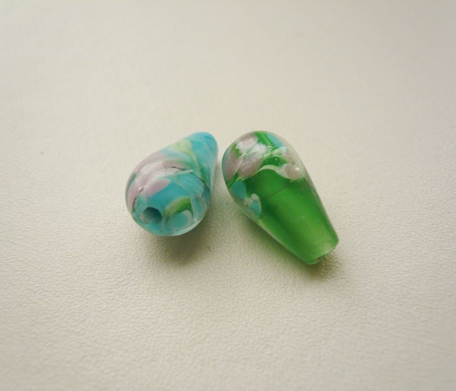 2 Indian Painted Glass Drop Beads