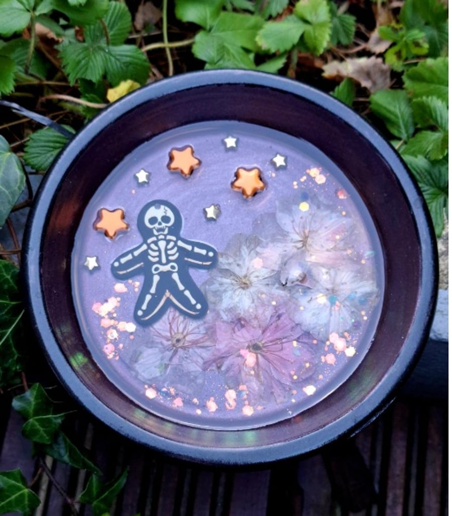 Ceramic Jewellery Dish Tray spooky cute resin skeleton gingerbread floral stars 